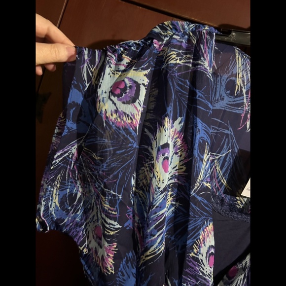 Three Eighty Two V-Neck Flowy Peacock Feather Print Mini Dress Size L - NWT - Picture 4 of 16